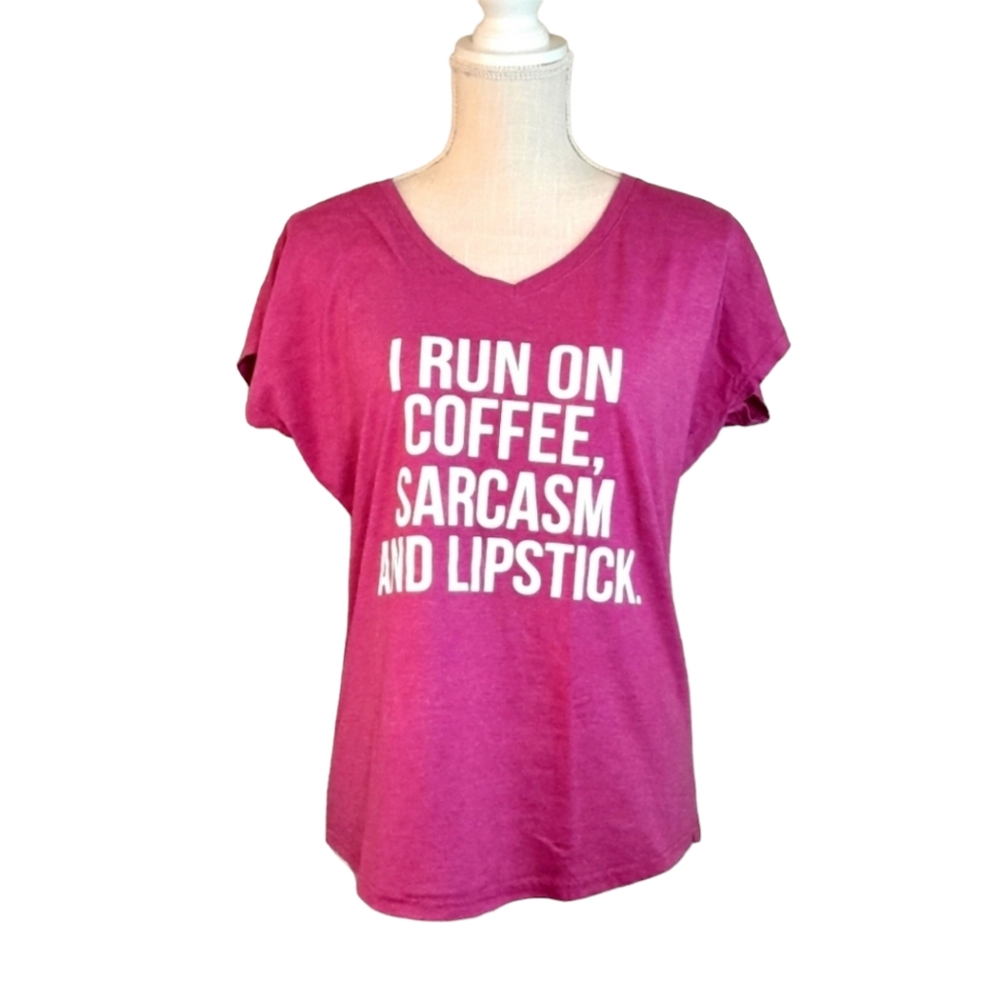 Coffee Lipstick Women Size Large Fuscia Purple Graphic Short Sleeve Shirt